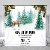 Lofaris Custom Name Pine Forest Deer 1st Birthday Backdrop